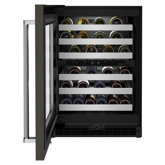 Kitchenaid® 24 Undercounter Wine Cellar with Glass Door and Metal-Front Racks KUWL314KBS