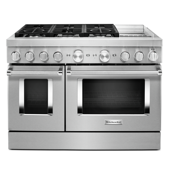 KitchenAid® 48'' Smart Commercial-Style Dual Fuel Range with Griddle KFDC558JSS