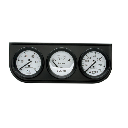 GAUGE CONSOLE, OILP/WTMP/VOLT, 2", 100PSI/280?F/16V, WHT DIAL, BLK BZL, AG AUTO METER 2327