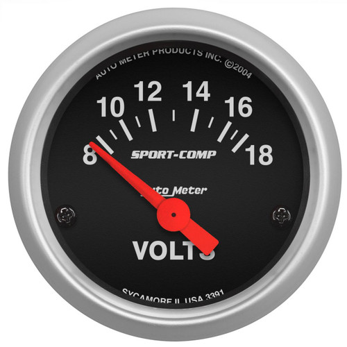 GAUGE, VOLTMETER, 2 1/16", 18V, ELEC, SPORT-COMP AUTO METER 3391