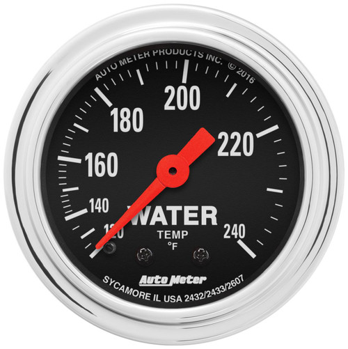 GAUGE, WATER TEMP, 2 1/16", 120-240?F, MECHANICAL, 12FT., TRADITIONAL CHROME AUTO METER 2433