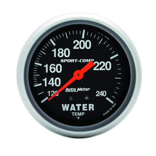 GAUGE, WATER TEMP, 2 5/8" , 120-240 Degrees F, MECHANICAL, SPORT-COMP AUTO METER 3432