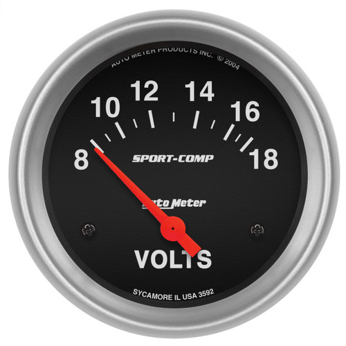 GAUGE, VOLTMETER, 2 5/8", 18V, ELECTRIC, SPORT-COMP AUTO METER 3592