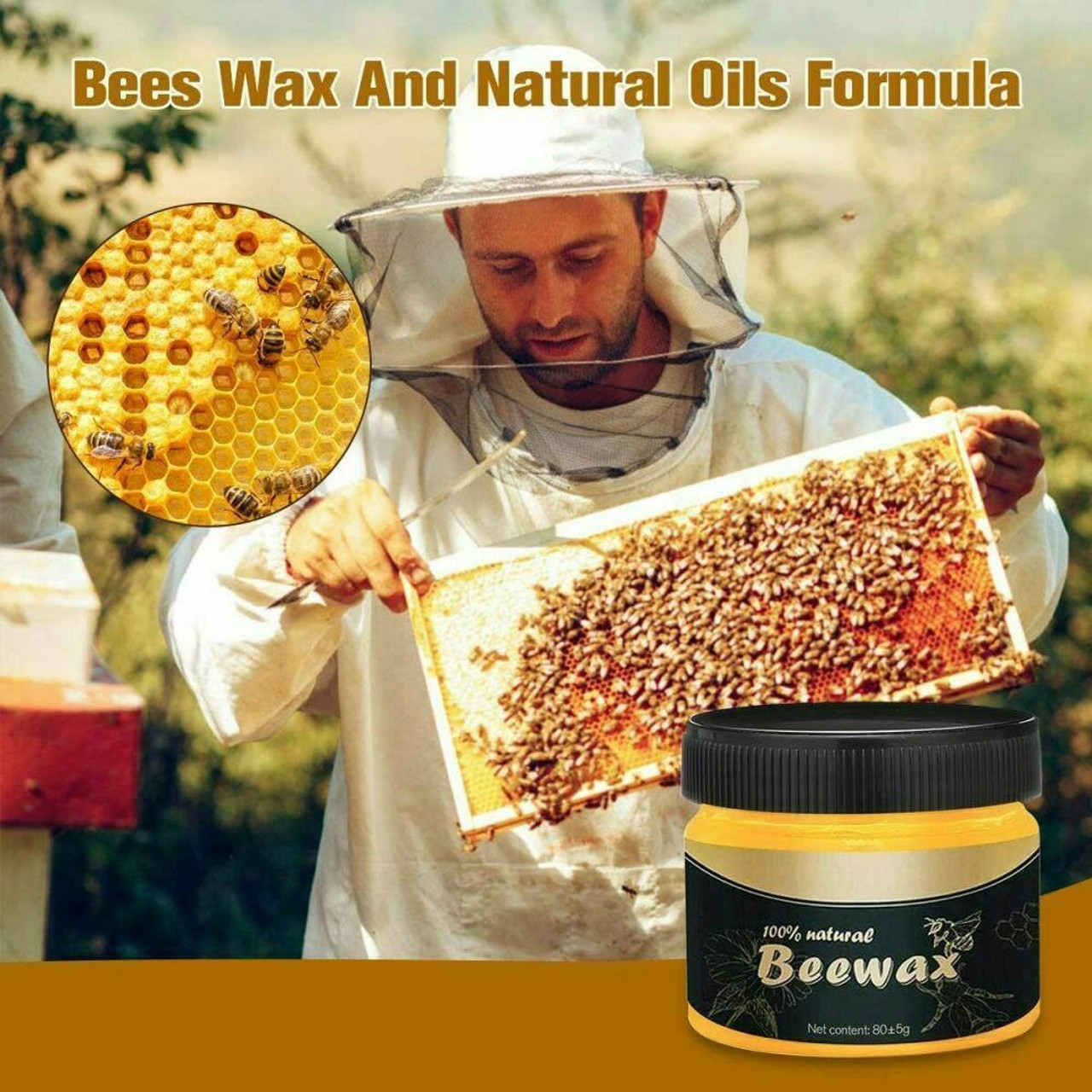 Sunvara Beeswax Furniture Polish 100% Natural Ingredients Made in USA Bees Wax Furniture Polish Food Grade Beeswax Wood Polish Paste Wax (Natural)