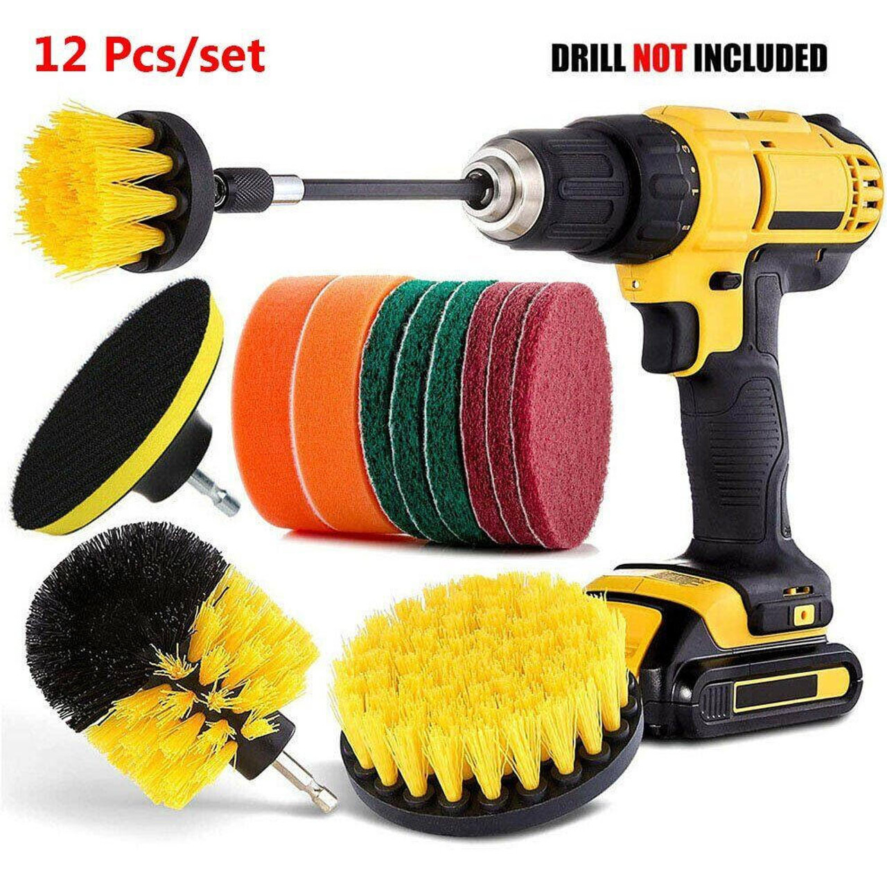 MPM 12 Pcs Drill Brush Attachment Set For Cleaning, Power Scrubber Pad  Sponge Kit With Extend Attachment, For Bathrooms, Kitchens