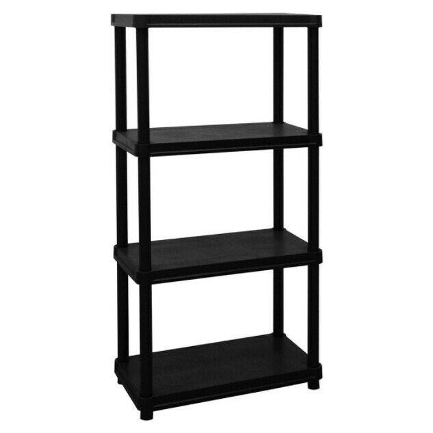 4 Tier Resin Garage Shelving Unit Sturdy Adjustable Storage Shelf Rack