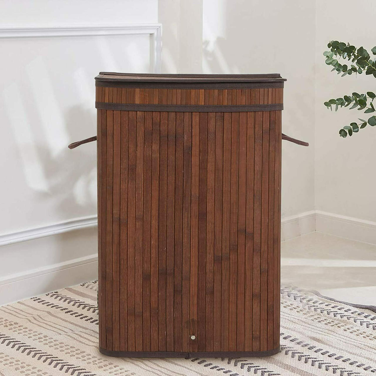 Laundry Hamper with Lid 72L Folding Bamboo Laundry Basket with ...