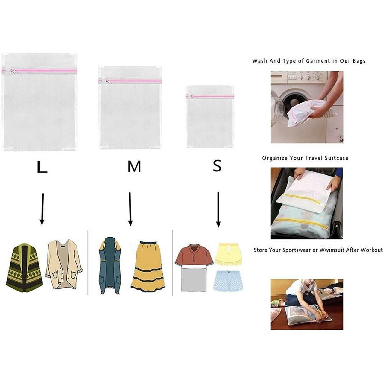 3 Pack 30cm Zipped Hanky Sock & Lingerie Washing Bags