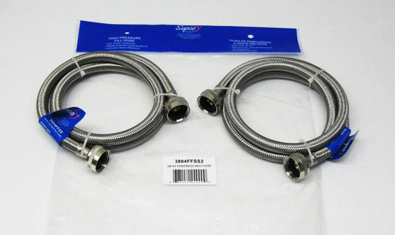Stainless Steel Washing Machine 4' Set Inlet Fill Hoses with Washers ...