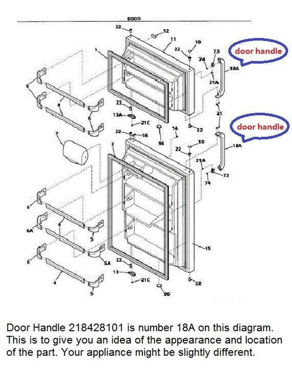 218428101 door handle for frigidaire refrigerator