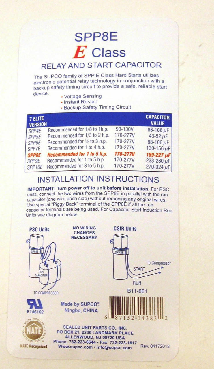 Supco Super Boost E Class SPP8E Electronic Relay Start