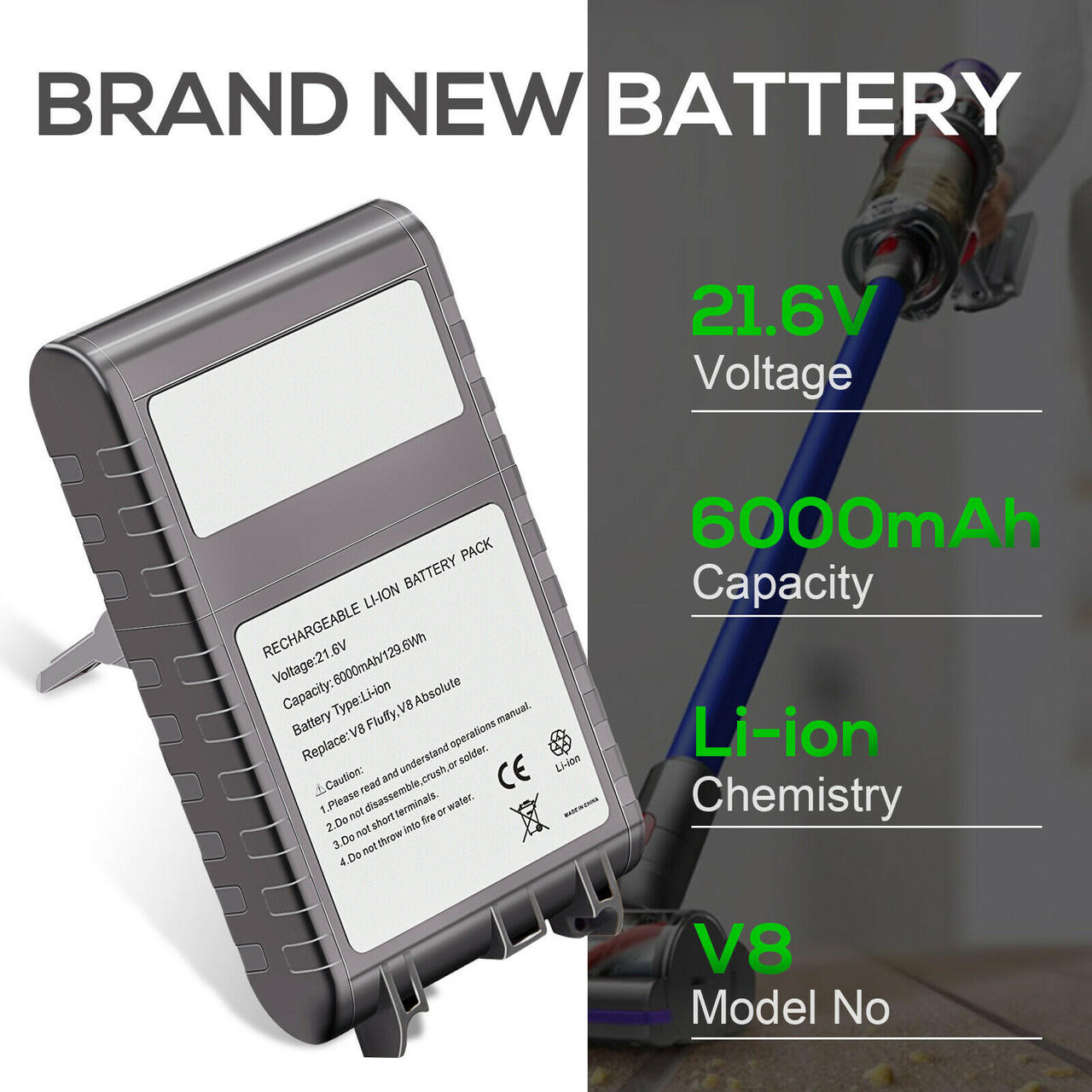 21.6V Lithium Ion Battery For Dyson V6 Animal V7 V8 Absolute HEPA Vacuum  Cleaner - Redstag Supplies