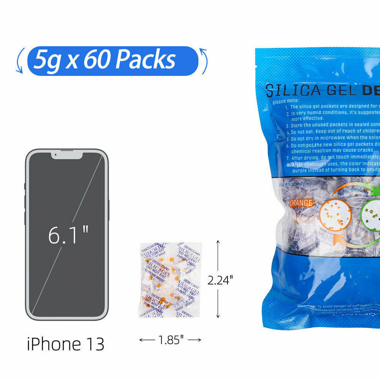 60 Packets 5g Silica Gel Desiccant Food Pharmaceutical Grade Moisture  Absorber - Redstag Supplies
