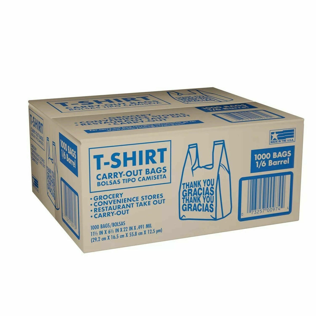 1000 Count T-Shirt Style Plastic Grocery Bags - Thank You Printed, Carryout Shopping Bags