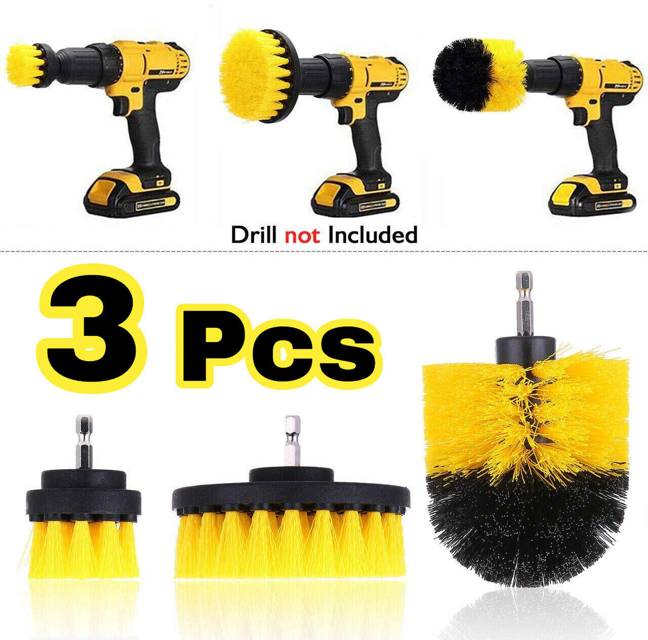 3 Pcs Drill Brushes Set Tile Grout Power Scrubber Cleaner Spin Tub