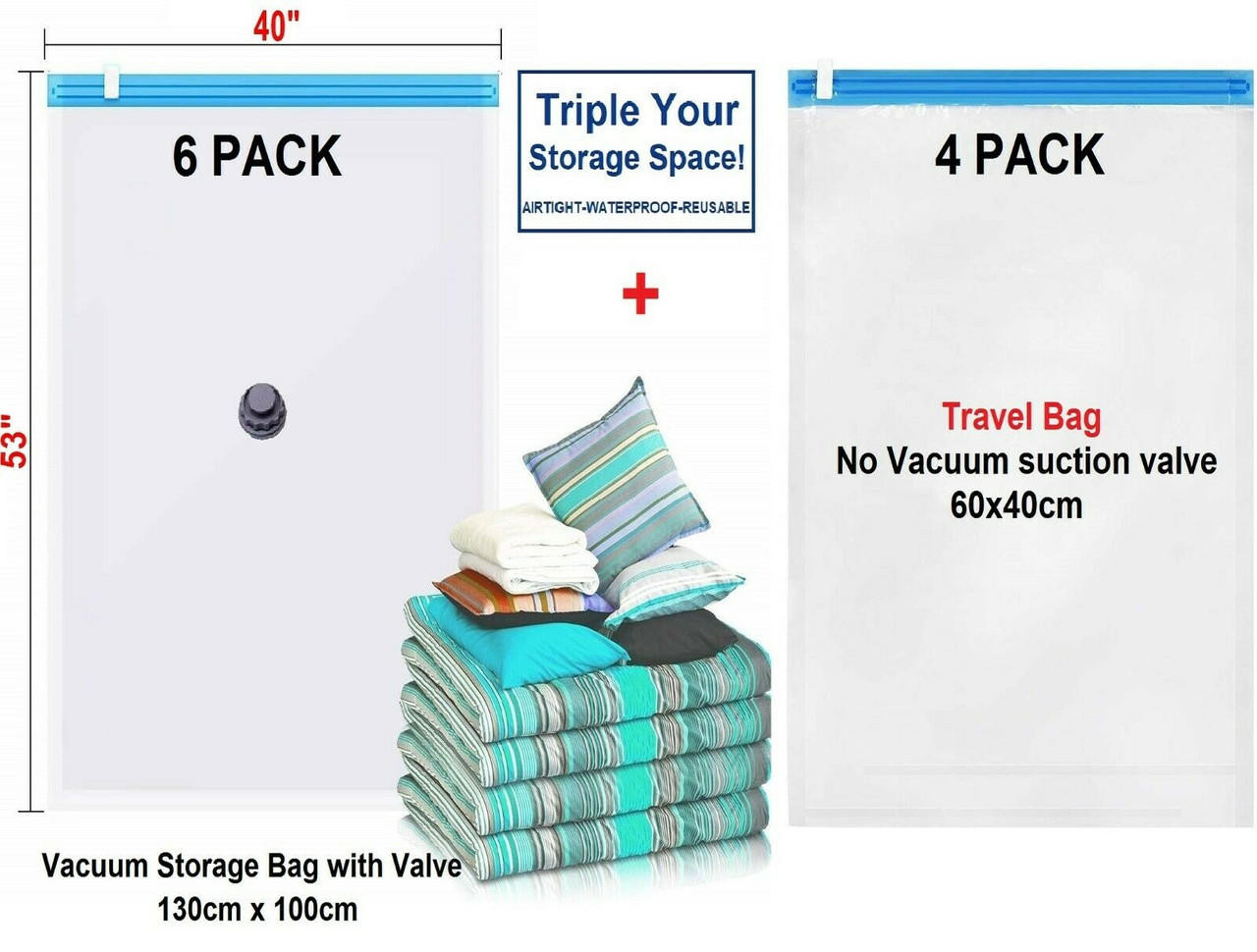  6 Jumbo Vacuum Storage Bags, Space Saver Bags