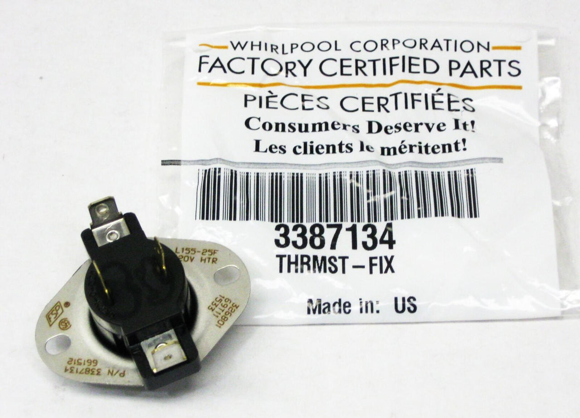 Whirlpool OEM 3387134 Dryer Operating Thermostat Redstag Supplies