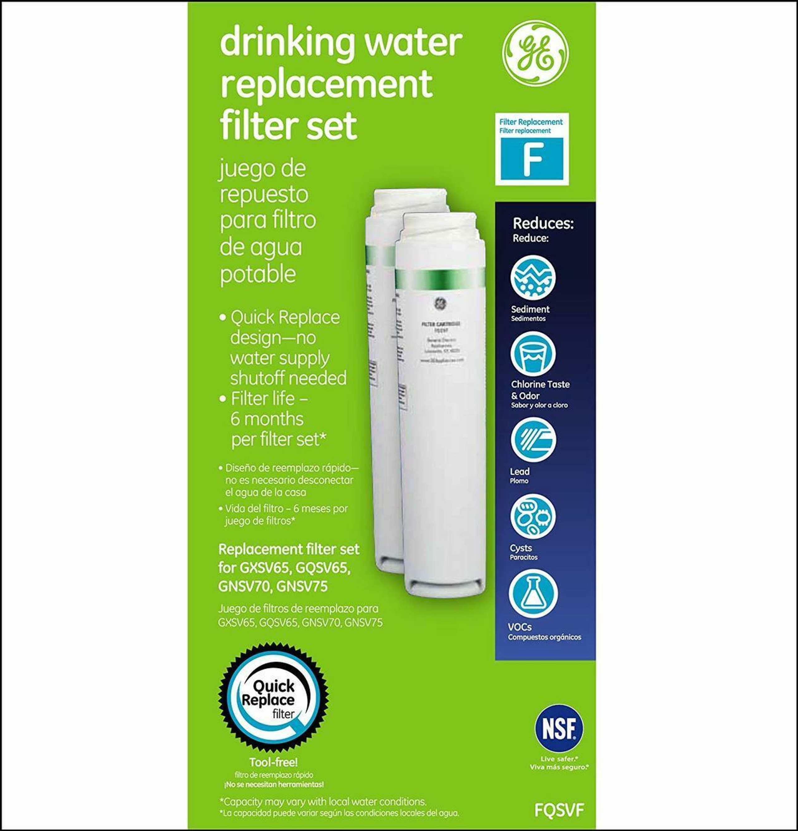 (2pk) GE FQSVF Dual Stage SmartWater Under Sink Drinking Water Filter