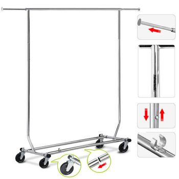 Single Bar Heavy Duty Commercial Garment Rack Rolling Collapsible Clothing Shelf