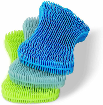 3 PACK SILICONE SPONGE SET Scrubber Dish Washing Face clean kitchen washable