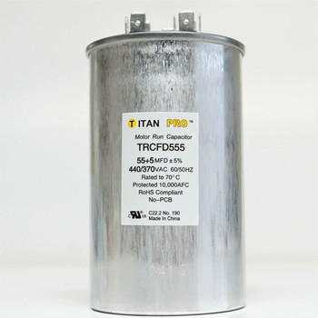 TitanPro TRCFD555 HVAC Round Dual Motor Run Capacitor 55/5 MFD/UF 440/370 Volts