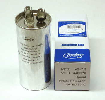 Air Conditioning HVAC Round Dual Motor Run Capacitor 45 7.5 MFD 440 Volt