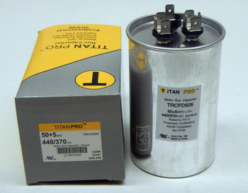 TitanPro TRCFD505 HVAC Round Dual Motor Run Capacitor 50/5 MFD/UF440/370 Volts