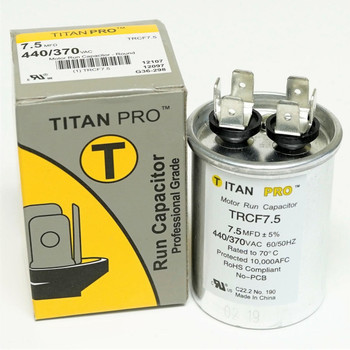 TitanPro TRCF7.5 HVAC Round Motor Run Capacitor 7.5 MFD/UF 440/370 Volts