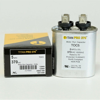 TitanPro TOC5 HVAC Oval Motor Run Capacitor 5 MFD/UF 370 Volts