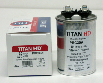 TitanHD PRC30A American-Made HVAC Round Motor Run Capacitor 30 MFD/UF 370 Volts TitanHD PRC30A American-Made HVAC Round Motor Run Capacitor 30 MFD/UF 370 Volts