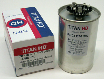 TitanHD PRCFD7010A American-Made HVAC Round Run Capacitor 70/10 MFD/UF 440 Volts TitanHD PRCFD7010A American-Made HVAC Round Run Capacitor 70/10 MFD/UF 440 Volts