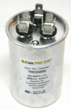 TRCD253 Titan Pro Motor Run Capacitor 25 3 uf MFD 370 Volts Dual G33-075 TRCD253 Titan Pro Motor Run Capacitor 25 3 uf MFD 370 Volts Dual G33-075
