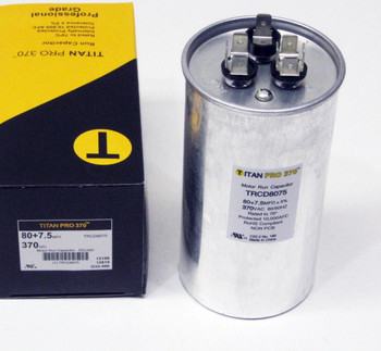 TitanPro TRCD8075 HVAC Round Dual Motor Run Capacitor 80/7.5 MFD/UF 370 Volts TitanPro TRCD8075 HVAC Round Dual Motor Run Capacitor 80/7.5 MFD/UF 370 Volts