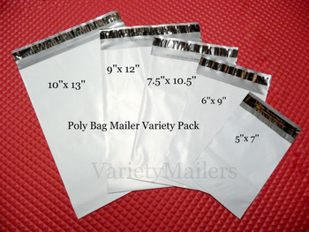 50 Poly Bag Mailer Variety Pack 5 Sizes Self-Sealing Shipping Envelope Bags