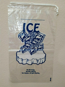 10 LB LBS 1.5 Mil Plastic Commercial Ice Bag Bags With Cotton Drawstring 100 PCs