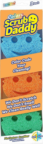 Scrub Daddy Colors FlexTexture Sponge- Odor Resistant, Scratch Free, 3ct