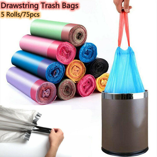 Small Drawstring Trash Bags Colorful Thin Plastic Disposable Garbage Bags 75pcs