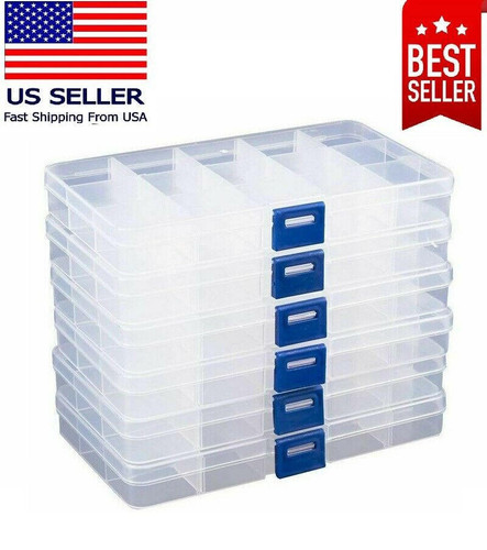 Clear Jewelry Box 6-Pack Plastic Bead Storage Container Earrings Organizer