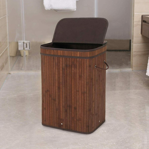 Laundry Hamper with Lid 72L Folding Bamboo Laundry Basket with Removable Liner