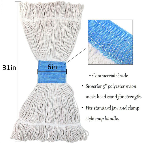 Loop-End Cotton String Heavy Duty Mop Head Refills 6 inch Headband Replacement