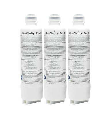 Bosch UltraClarity Pro water filter, 3-pack, white, replaces fridge water filters for clean drinking water.