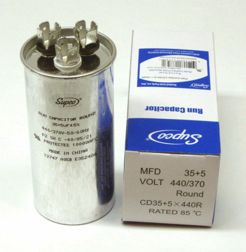 Air Conditioning HVAC Round Dual Motor Run Capacitor 35 5 MFD 440 Volt Air Conditioning HVAC Round Dual Motor Run Capacitor 35 5 MFD 440 Volt