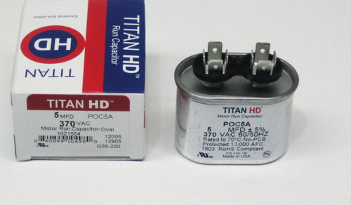 TitanHD POC5A American-Made HVAC Oval Motor Run Capacitor 5 MFD/UF 370 Volts