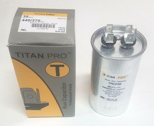 Titan Pro Motor Run Capacitor 35 uf mfd 440/370 Volts Round Titan Pro Motor Run Capacitor 35 uf mfd 440/370 Volts Round