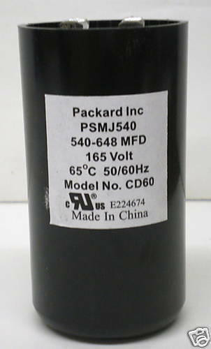 Packard PSMJ540 Motor Start Capacitor 540-648 MFD UF / 165 VAC