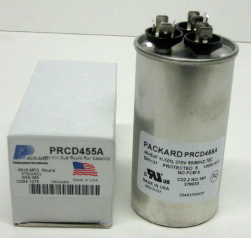 TitanHD PRCD455A HVAC Round Motor Run Dual Capacitor 45/5 MFD/UF TitanHD PRCD455A HVAC Round Motor Run Dual Capacitor 45/5 MFD/UF