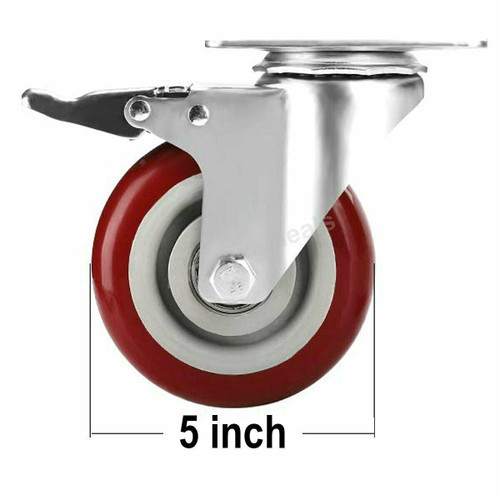 4 Pack 5 Inches Caster Wheels Locking Casters with Brake Swivel Plate Castors