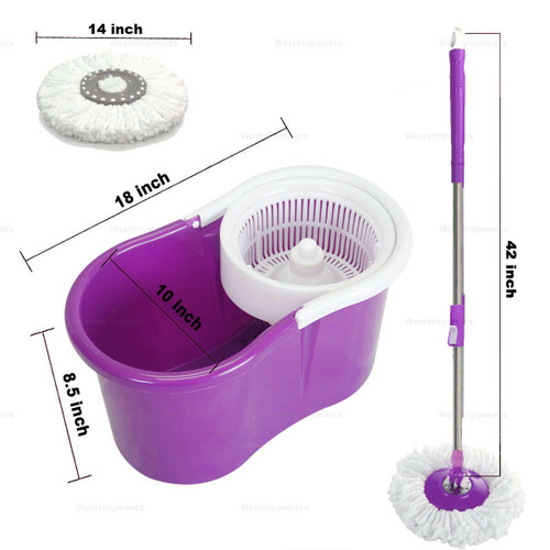 360° Rotating Head Easy Spin Dry Floor Mop Bucket 2x Head Microfiber Spinning