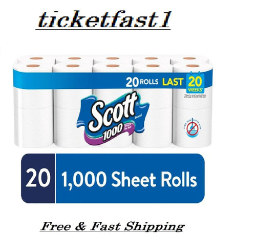 Scott 1,000 Toilet Paper, 20 Rolls, 1,000 Sheets per Roll Free Shipping