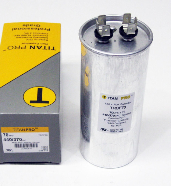 TitanPro TRCF70 HVAC Round Motor Run Capacitor 70 MFD/UF 440/370 Volts